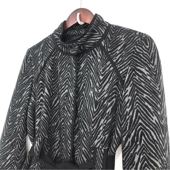 Sandro Sportswear Black Gray Animal Print Sash Waist Blazer Jacket - Picture 8 of 16